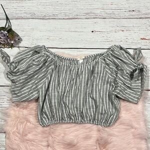 Eberjey Summer of Love Striped Tie Sleeve Crop Off Shoulder Blouse